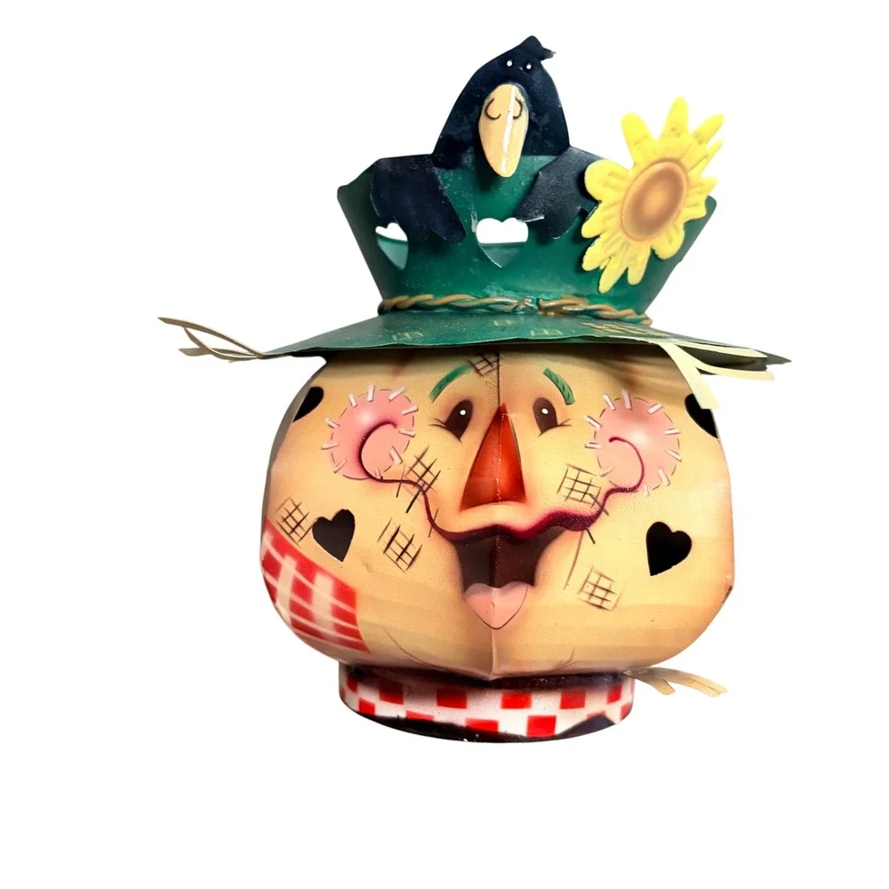 New Creative Enterprises Scarecrow Metal Candle Shade Thanksgiving Bounty 75101